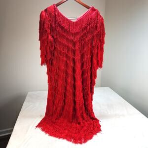Vintage 80s Flapper Dress Cherry Red Womens Large XL Gatsby Maximalist Cocktail